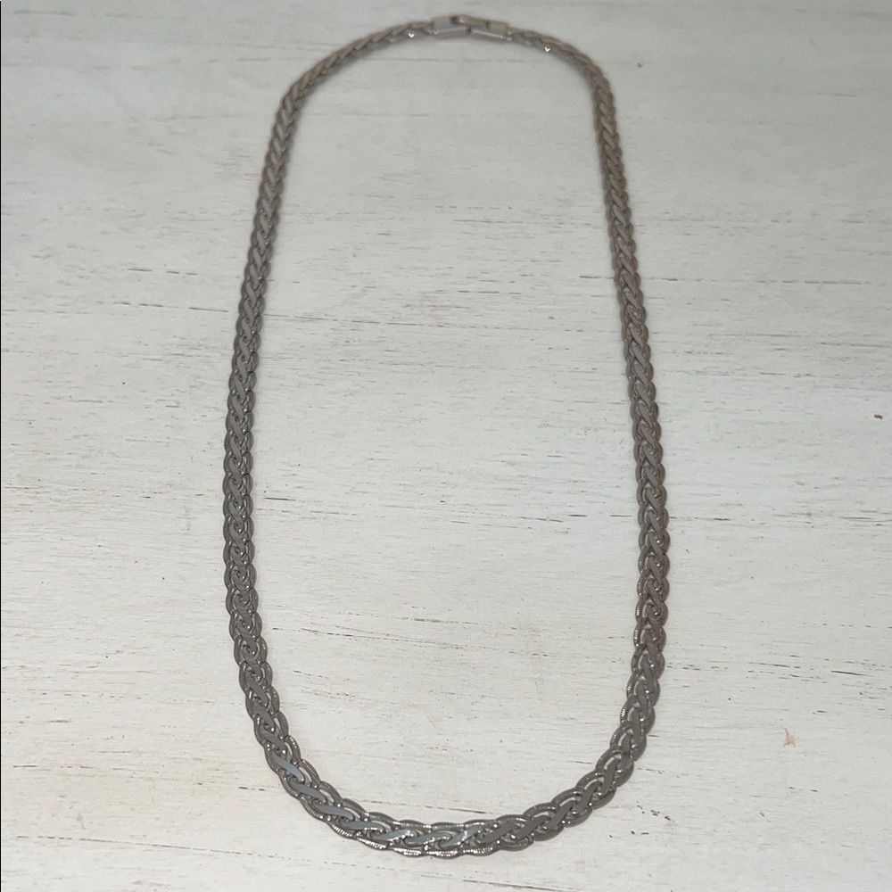 Vintage heavy 925 Sterling Silver braided wheat chain necklace 22”
